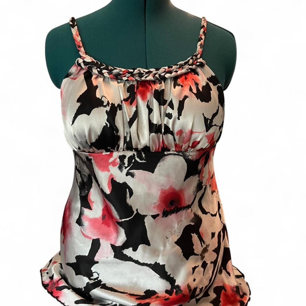 Multi-coloured floral cami top with rope design straps